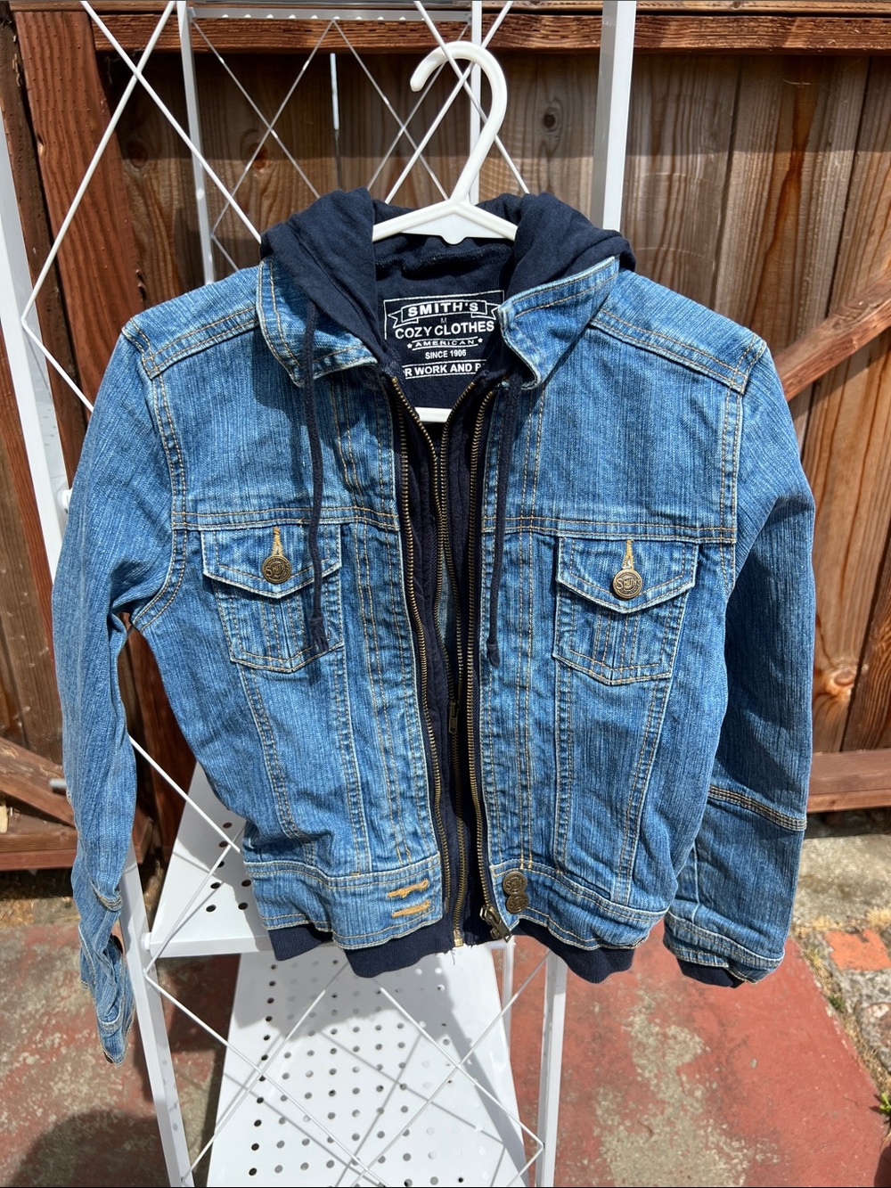 SMITH Blue Denim Jean Jacket with Navy Hood